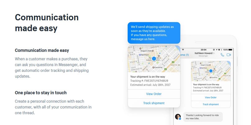 Facebook messenger shipping updates