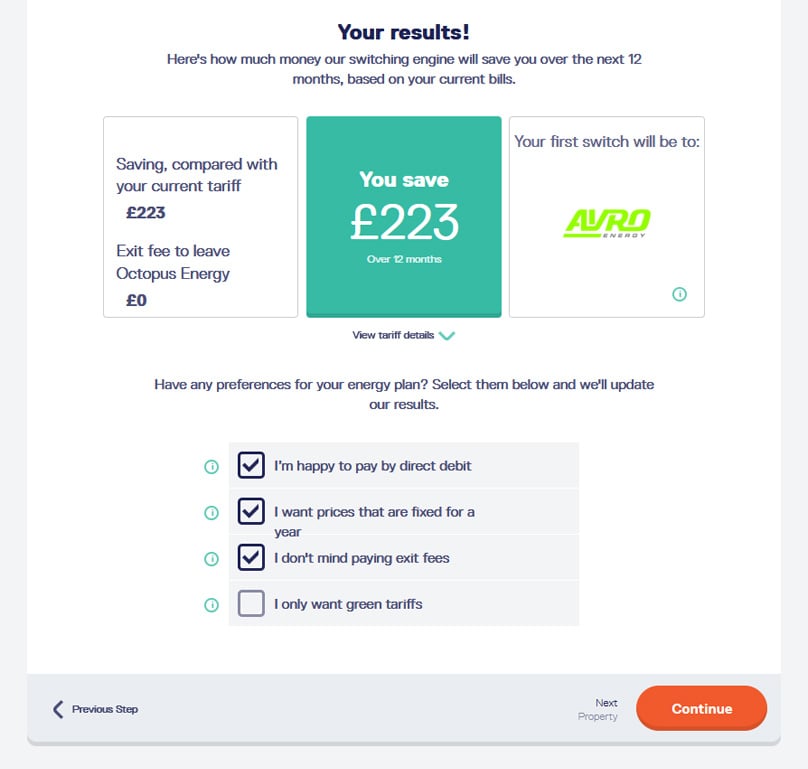 Results and recommended supplier